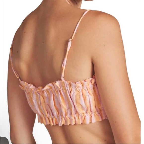 Birds of Paradise Trovata Brigette Creamsicle Stripe Pink Crop Bra Ruffle Top L - Picture 3 of 8